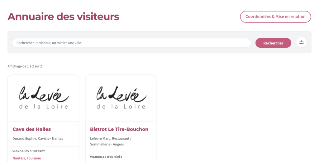 L'annuaire des visiteurs : recherche, cartes et mise en relation